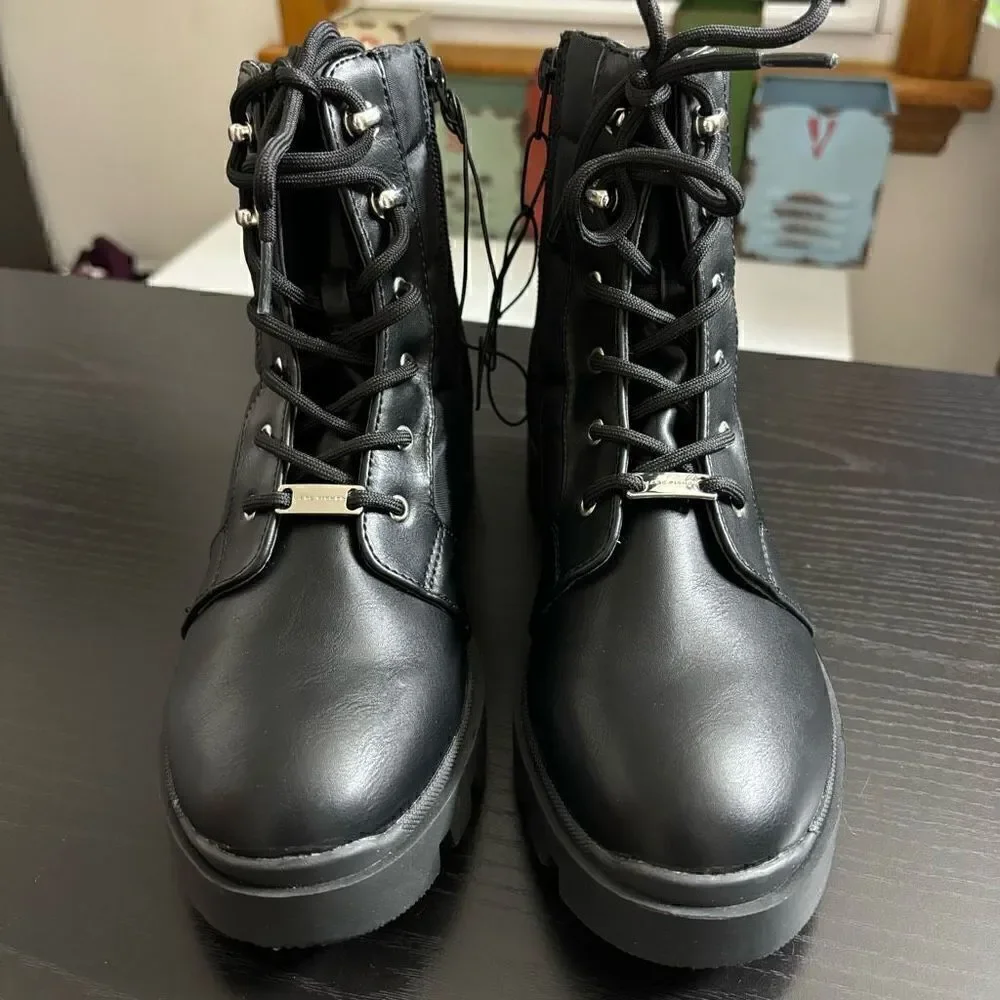 Marc Fisher Puffer Hiker Combat Laceup Quilted boots black new